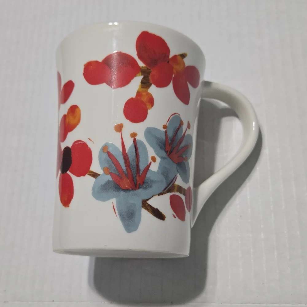 Starbucks Coffee Bean Blue Flowers Red Coffee Beans Floral Coffee Cup 12oz Mug